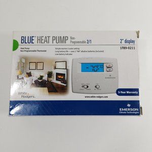 New Emerson Blue Heat Pump Non-Programable Thermostat Heating Cooling Battery